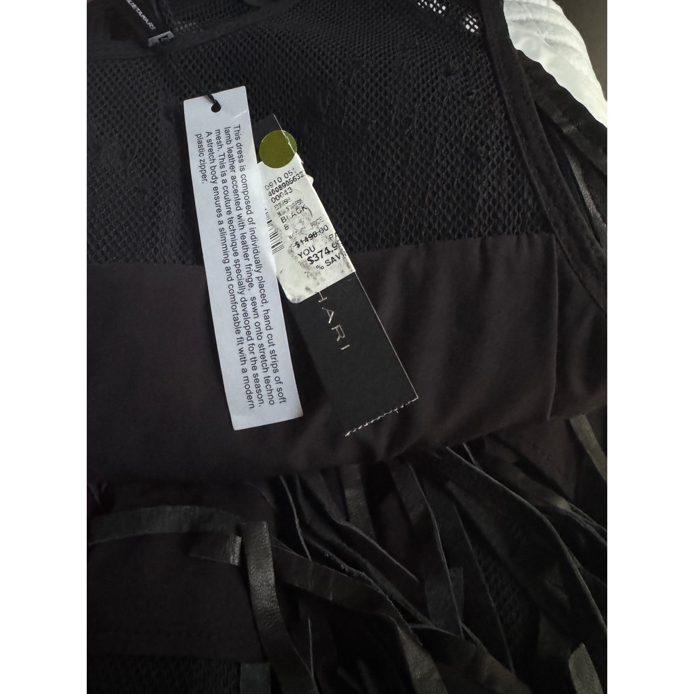 Elie Tahari Womens Black Lamb Leather Fringe Mesh Sleeveless Midi Dress Size 8 - Picture 4 of 9